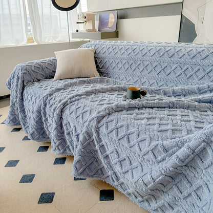 Sofa Cover 300 GSM Shu Velveteen Jacquard Throw in Three Sizes and Five Solid Colors for Armchair to Sectional