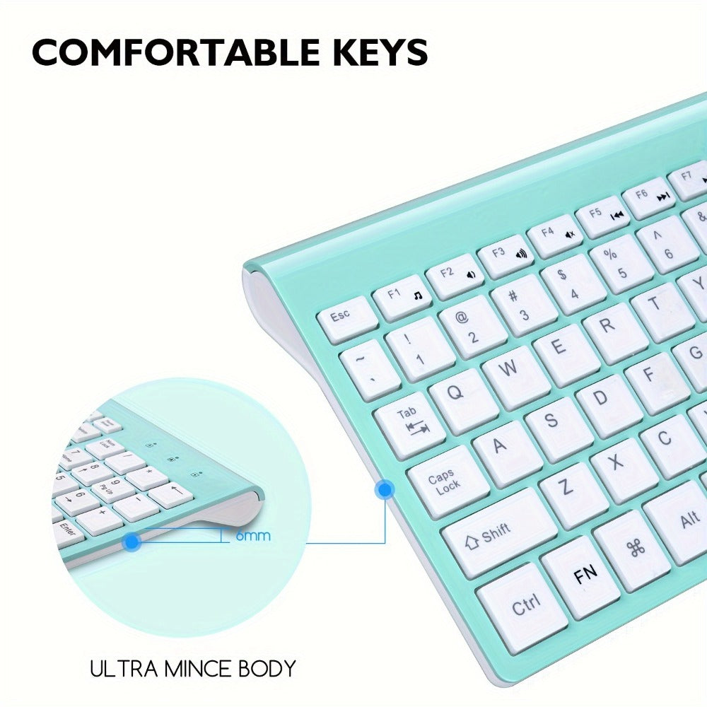 2.4G Wireless Keyboard and Mouse Combo Ultra-Thin Slim Full Size with Numpad Silent Keys Plug and Play USB Nano Receiver for Windows PC Desktop Laptop Home Office Blue Red