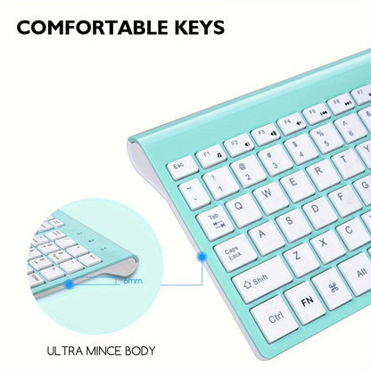 2.4G Wireless Keyboard and Mouse Combo Ultra-Thin Slim Full Size with Numpad Silent Keys Plug and Play USB Nano Receiver for Windows PC Desktop Laptop Home Office Blue Red