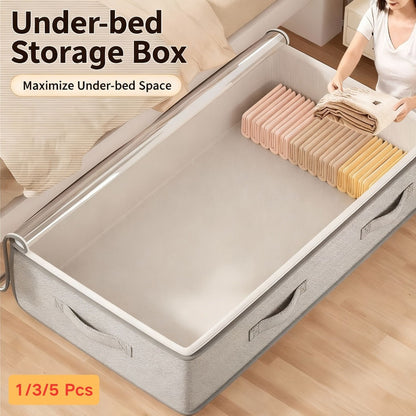 Under-Bed Storage Box Set in 1, 2, 3 or 5 Pieces with Handles, Clear Top and 100 x 50 x 18 cm Size