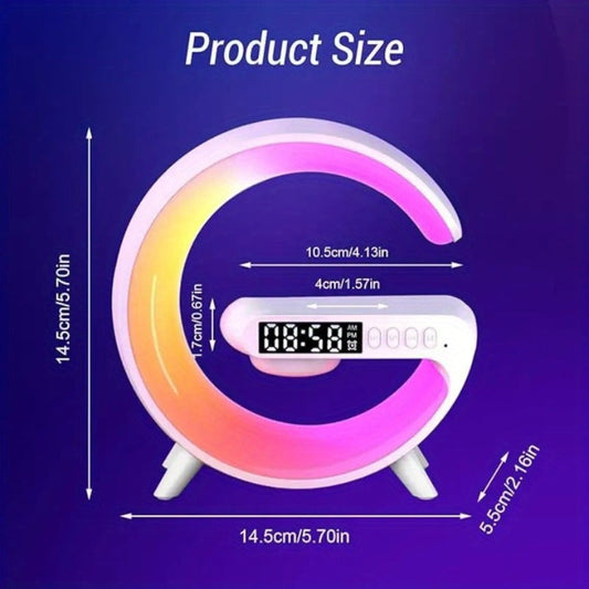 Wireless Charger with RGB Night Light – 4-in-1 Bluetooth Speaker Alarm Clock Wake Up Light, 256 RGB Colors, Qi Fast Charging for iPhone Samsung, Bedside Nightstand Lamp
