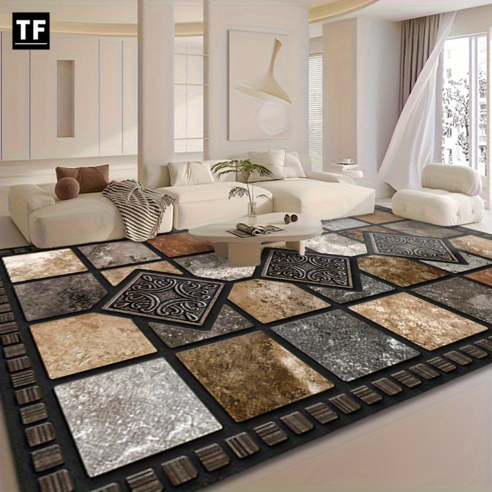 Area Rug 56x80 Marble Tile Print with Soft Surface for Living Room, Bedroom or Covered Patio