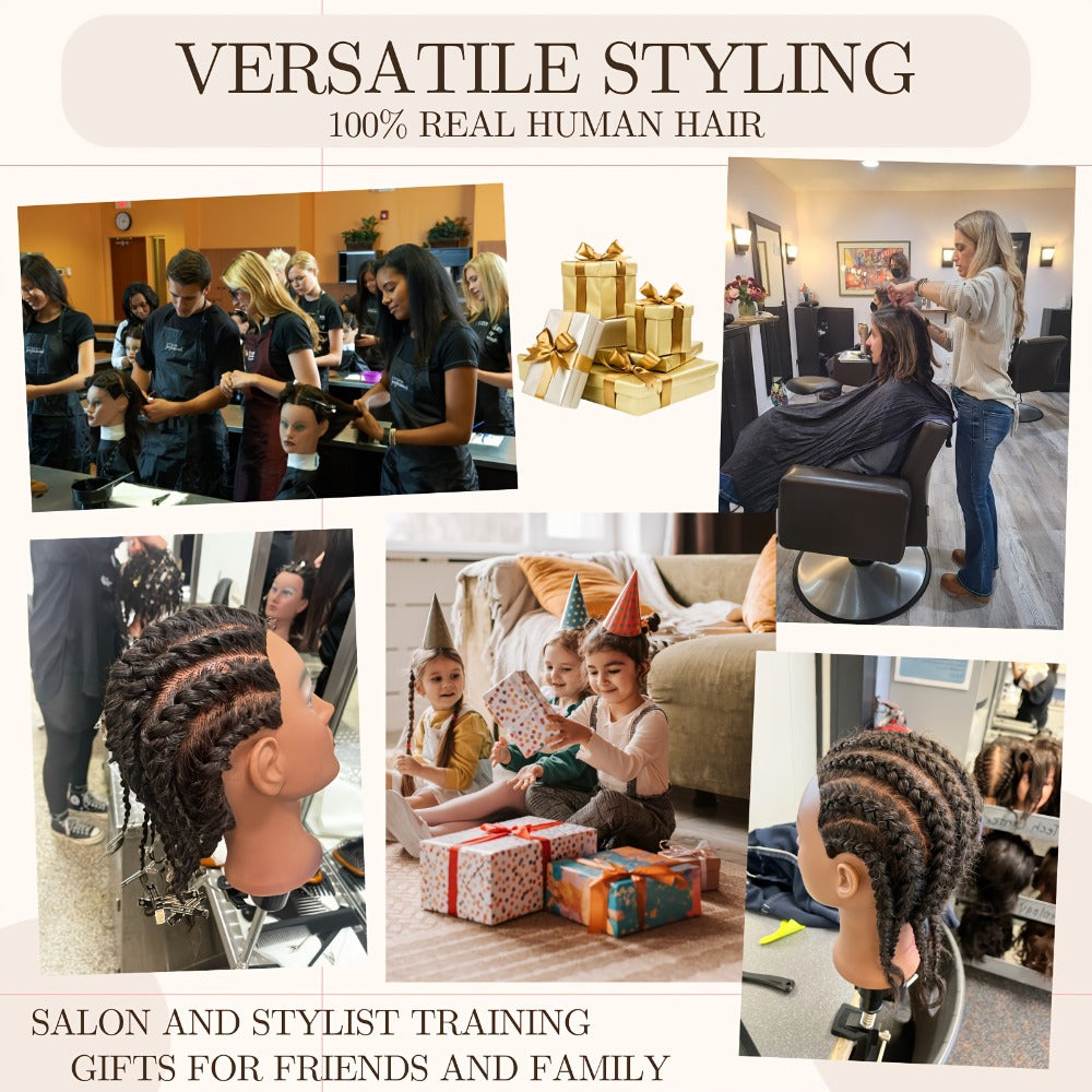 Mannequin Styling Head Options with Clamp and Accessory Sets for Braiding, Cutting and Cosmetology Practice