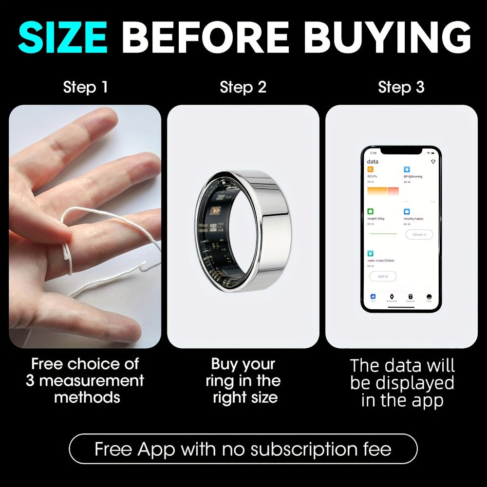 Smart Ring with Charging Case – Bluetooth 6.0 Fitness & Sleep Tracker, Steps, Calories, Remote Camera Control, iOS & Android Compatible, Sizes 7–13, Black Gold Silver
