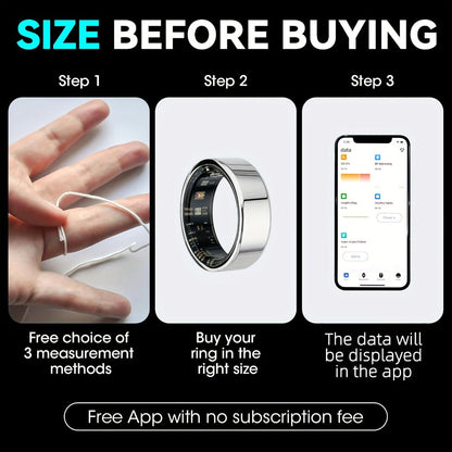 Smart Ring with Charging Case – Bluetooth 6.0 Fitness & Sleep Tracker, Steps, Calories, Remote Camera Control, iOS & Android Compatible, Sizes 7–13, Black Gold Silver