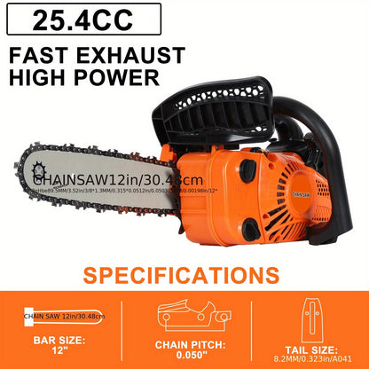 Mini Gas Chainsaw 25.4CC – Portable 2-Stroke Handheld Logging Saw for Garden, Yard & Household Wood Cutting