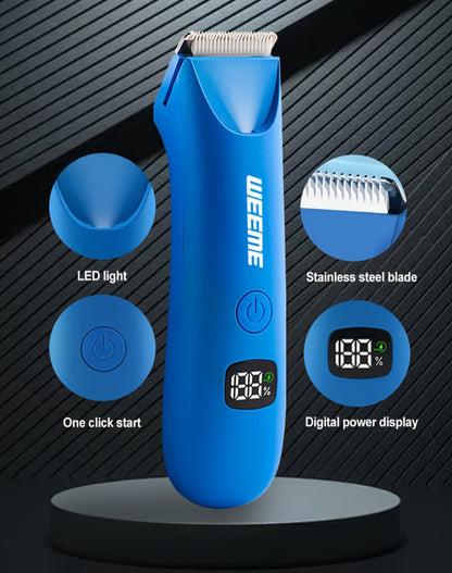 Rechargeable Men's Body Hair Trimmer in Black with LCD Display and LED Light for Chest, Legs and Underarms