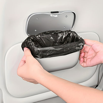 Car Trash Can Leather & ABS – Leak-Proof Auto Garbage Bin with Lid | Dry & Wet Waste | Universal Fit 99% Cars | Includes Garbage Bags | Black & Beige