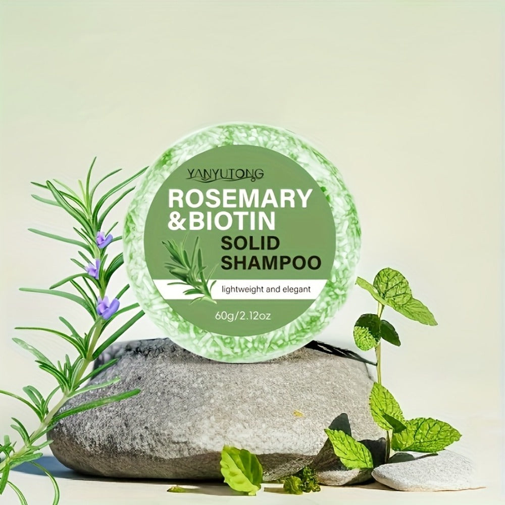 Rosemary Biotin Solid Shampoo Bar 3 Pack — Plant-Based Nourishing Mild Non-Irritating Formula for Sleek Smooth Hair, Scalp Care, Frizz Control, All Hair Types, Eco-Friendly, 60g Each