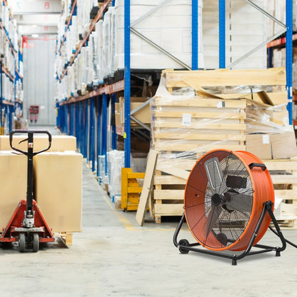 Industrial Drum Floor Fan with Three Speeds, Tilt Frame and 24- or 30-Inch Black, Orange, Green or Yellow Options