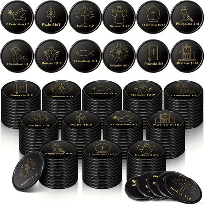 Party Favors Bible-Verse Coins, 120-Piece Black Token Set for Church and Faith-Themed Events