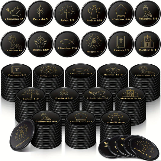 Party Favors Bible-Verse Coins, 120-Piece Black Token Set for Church and Faith-Themed Events