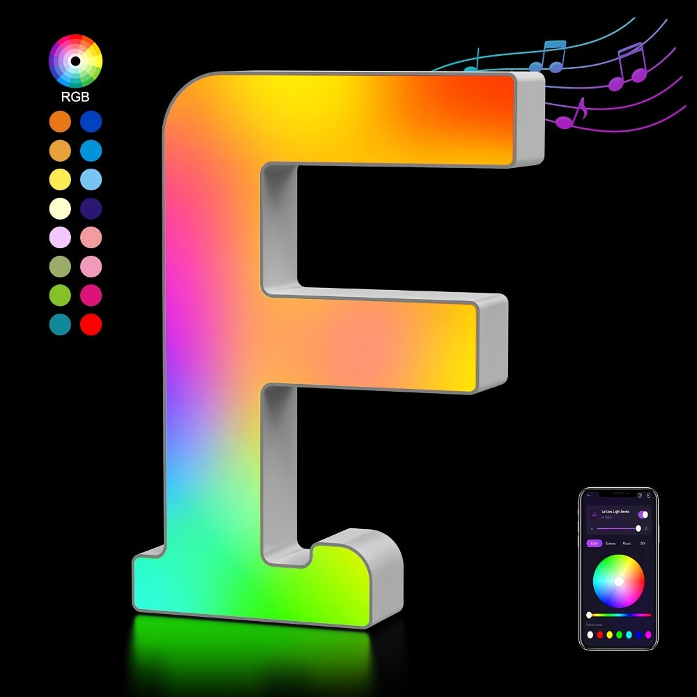 RGB LED Letter and Number Light with 38 Checkout Shapes, USB Power, App Control and Music Sync