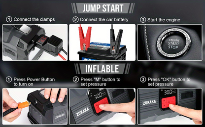 Jump Starter with Air Compressor 9000A Peak 10-in-1 150 PSI for All Gas 10L Diesel 12V USB USB-C Digital Display LED 10 Safety Protections Power Bank