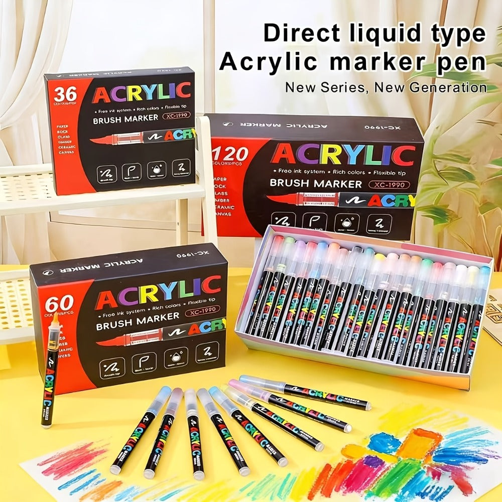 Soft Brush Acrylic Paint Pen Set with Clear Barrels in 12-, 36-, 60-, 80- or 120-Color Checkout Options