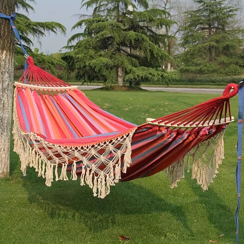 Hammock shown in the Double pink tassel hammock option