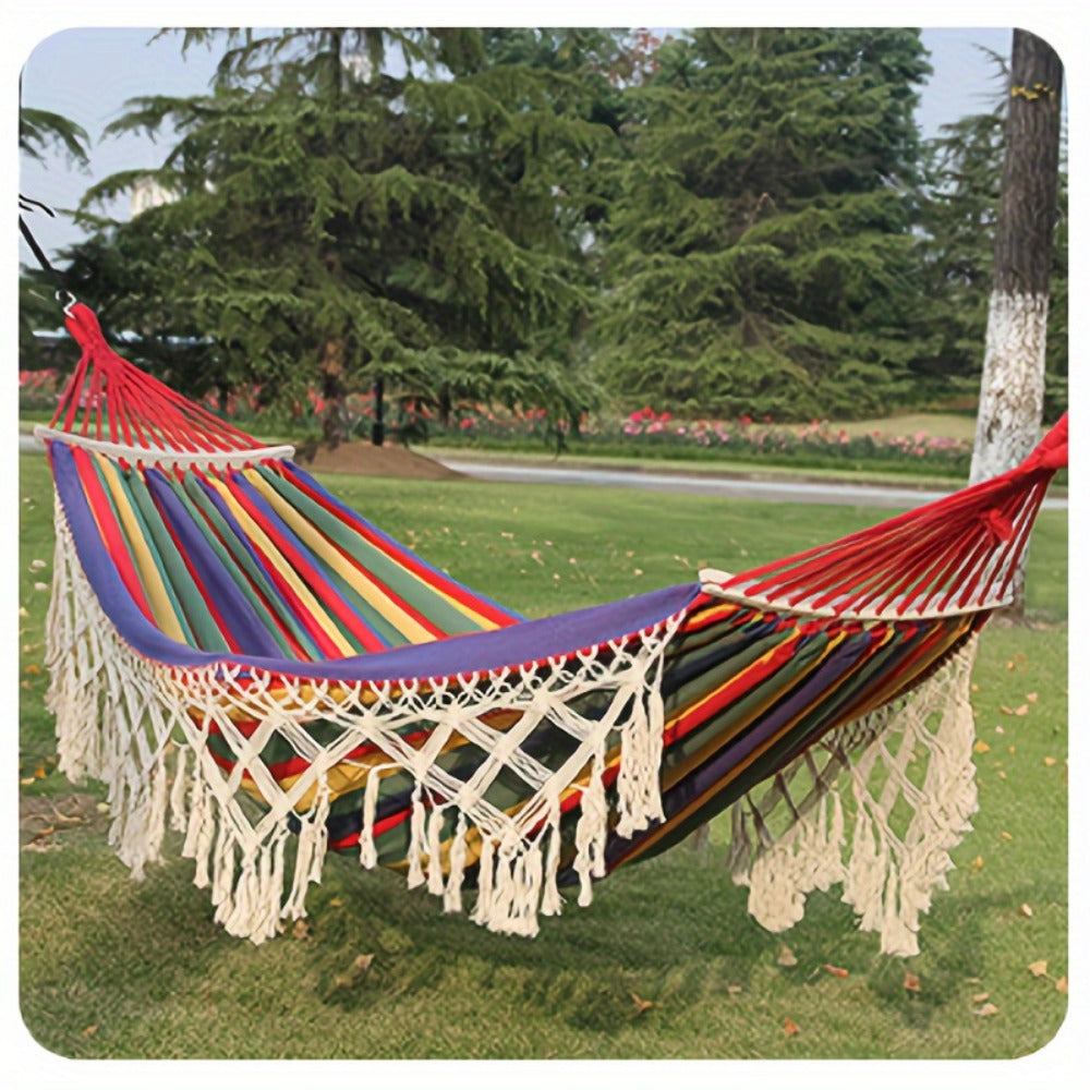 Hammock, Bohemian Fringe 450 LB Capacity - Blend Fabric with Extra Thick Ropes, Tassel shown in the main product view