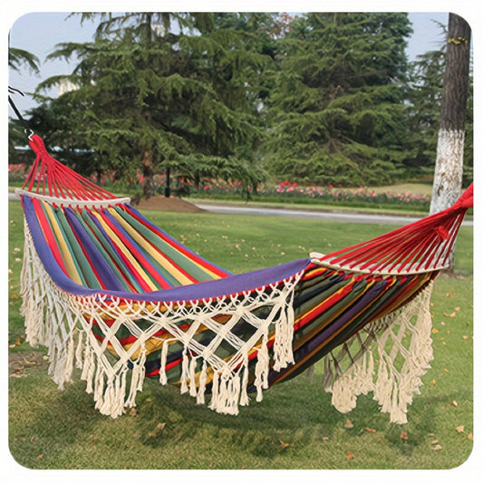 Hammock, Bohemian Fringe 450 LB Capacity - Blend Fabric with Extra Thick Ropes, Tassel shown in the main product view