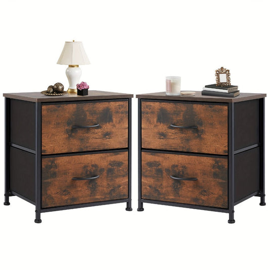 Nightstand with 2 Drawers & Removable Fabric Bins - Adjustable Height Bedside Table shown in the main product view