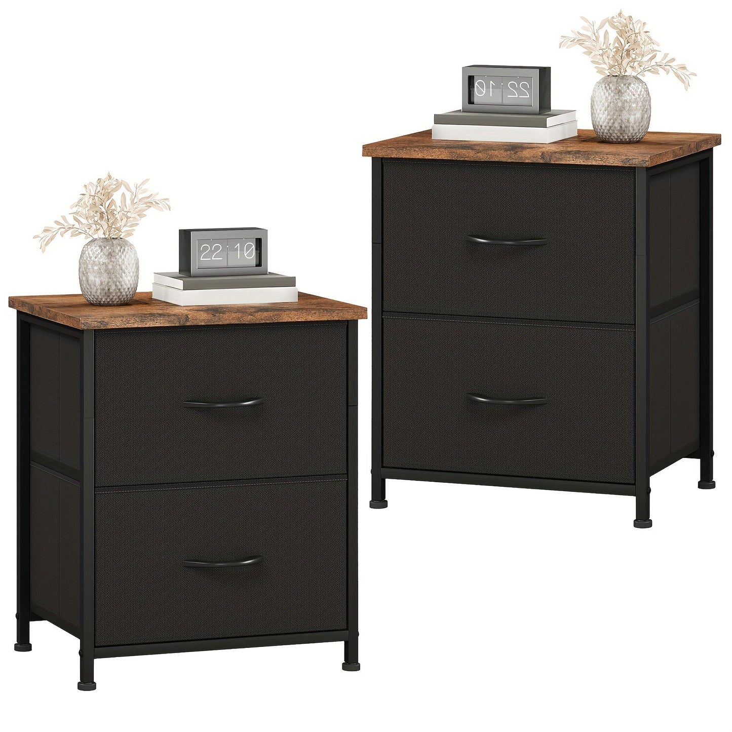 Nightstand shown in the Black Rustic Brown, 2pcs option