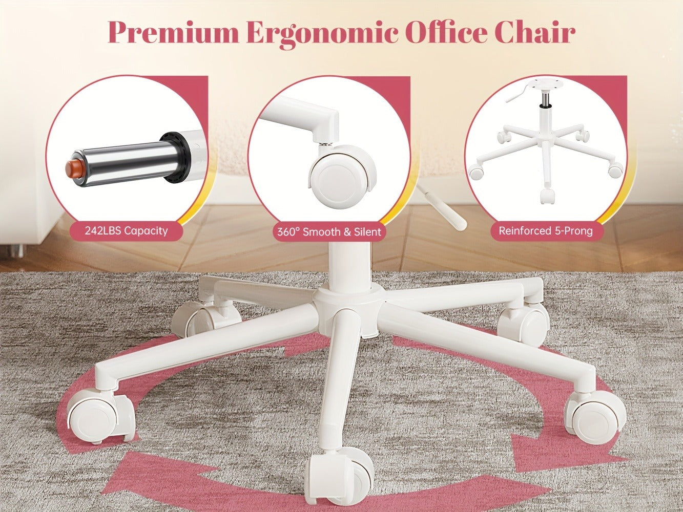 Fabric Office Chair with Adjustable Height for Comfortable Everyday Seating detail image - detail view 18