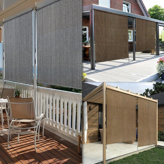 Outdoor Roller Shade, Cordless Roll Up Sun Shade Mesh Fabric 4 Colors 6 Sizes - Exterior shown in the main product view