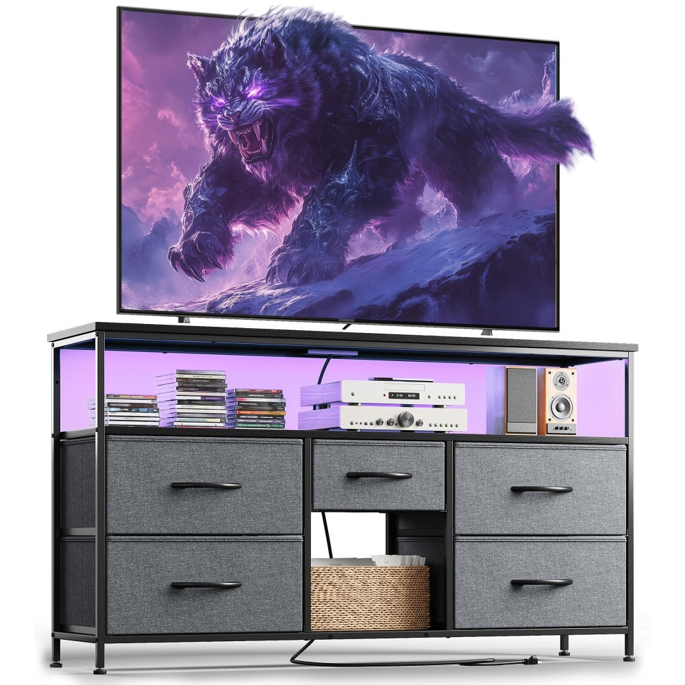 Fabric TV Stand with Charging Station, Living Room TV Console detail image - detail view 12