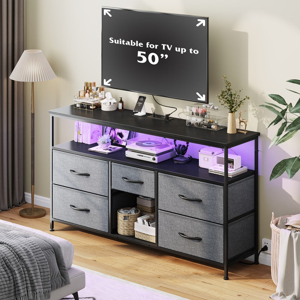 Fabric TV Stand with Charging Station, Living Room TV Console detail image - detail view 13