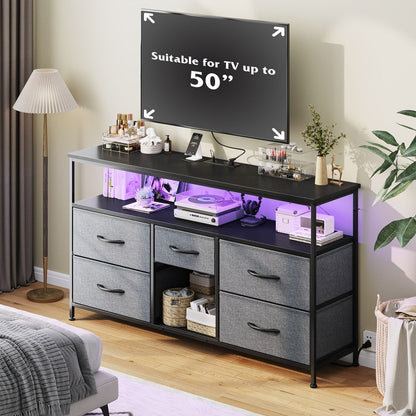 Fabric TV Stand with Charging Station, Living Room TV Console detail image - detail view 13