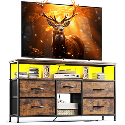 Fabric TV Stand with Charging Station, Living Room TV Console detail image - detail view 15