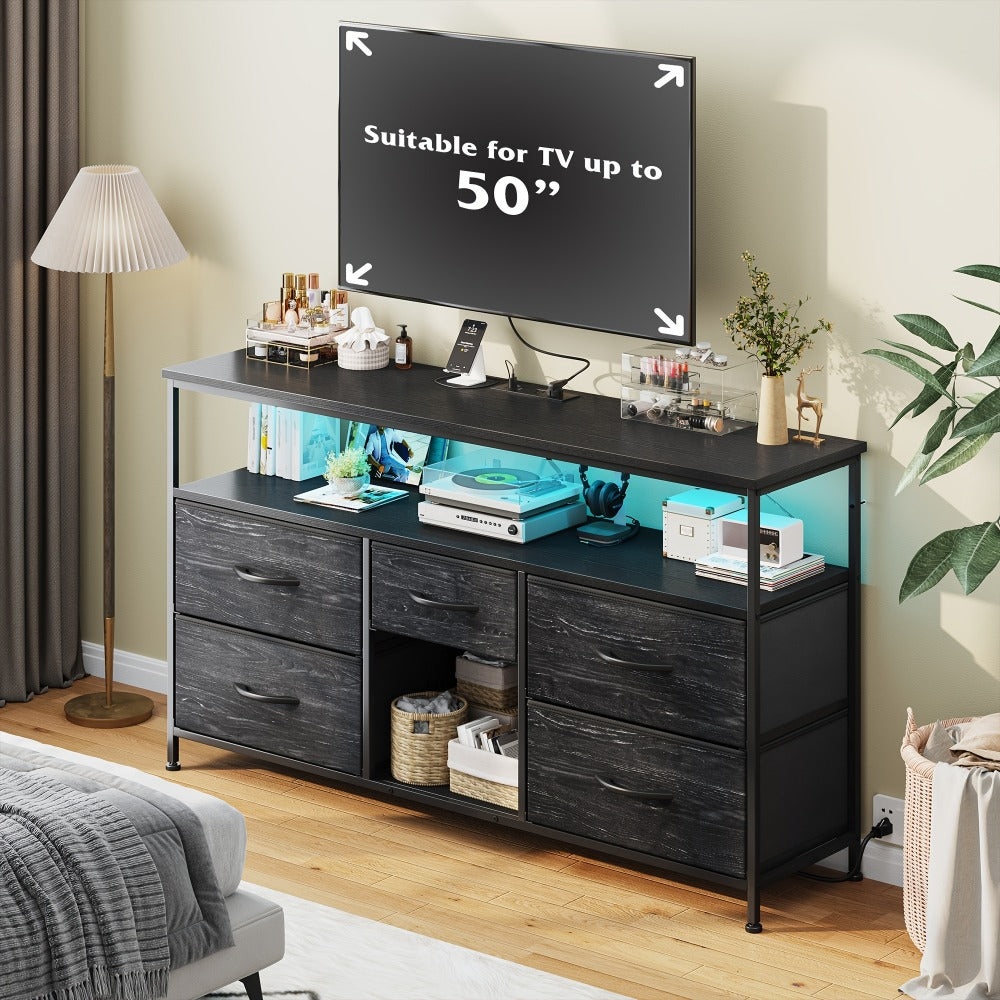 Fabric TV Stand with Charging Station, Living Room TV Console detail image - detail view 16