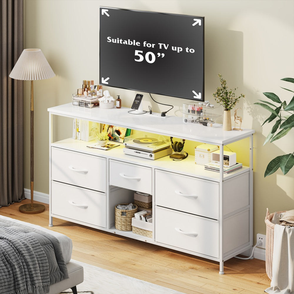 Fabric TV Stand with Charging Station, Living Room TV Console detail image - detail view 17