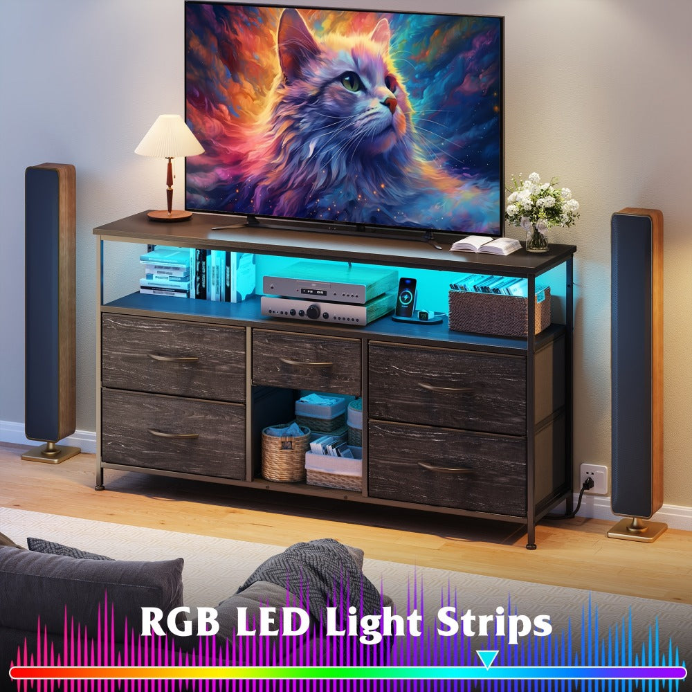 Fabric TV Stand with Charging Station, Living Room TV Console detail image