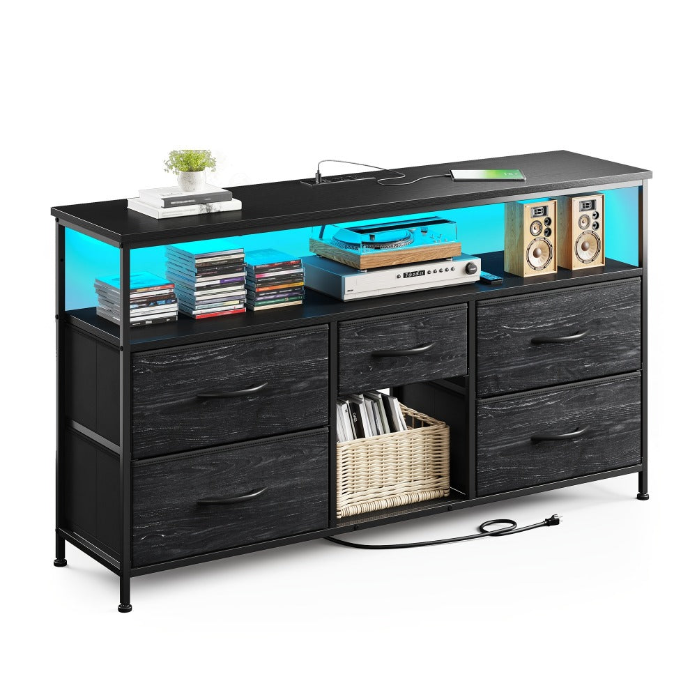 Fabric TV Stand with Charging Station, Living Room TV Console detail image - detail view 3