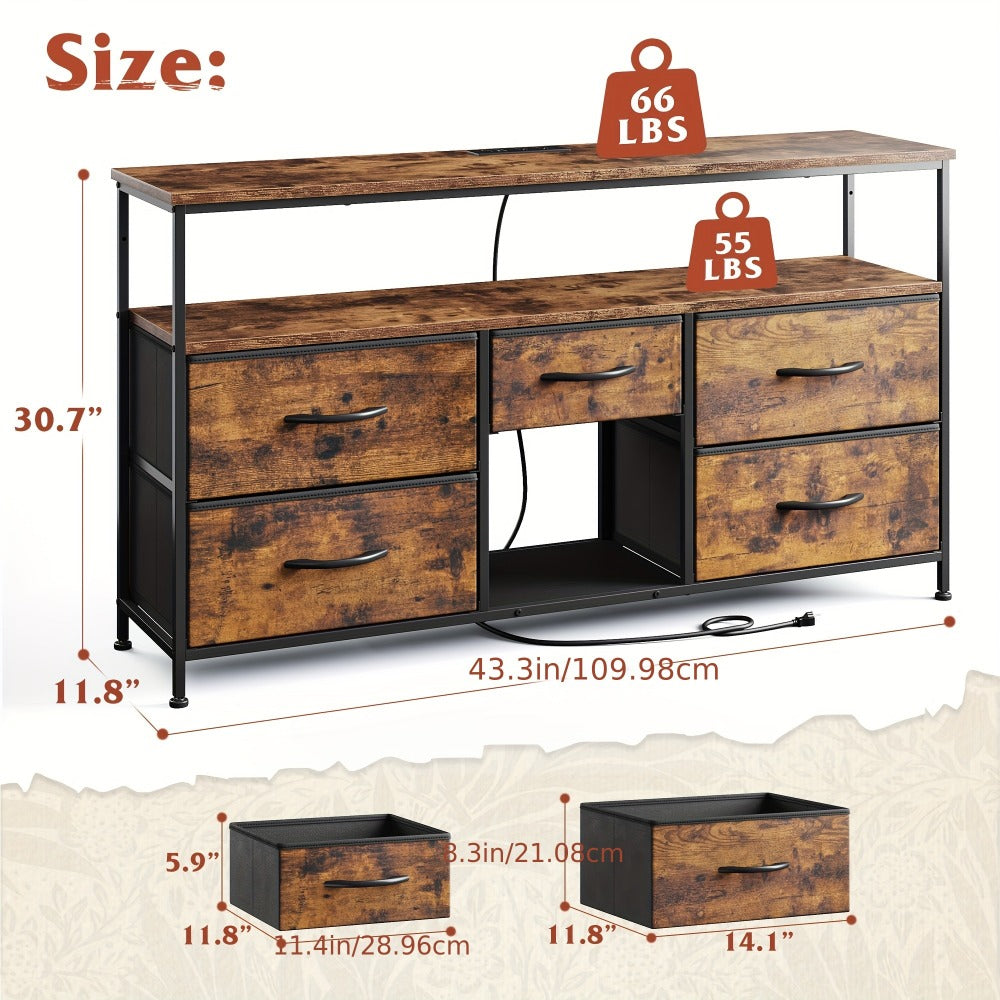 Fabric TV Stand with Charging Station, Living Room TV Console detail image - detail view 4