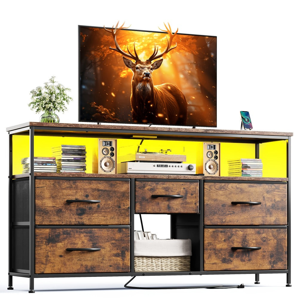 Fabric TV Stand with Charging Station, Living Room TV Console detail image - detail view 5