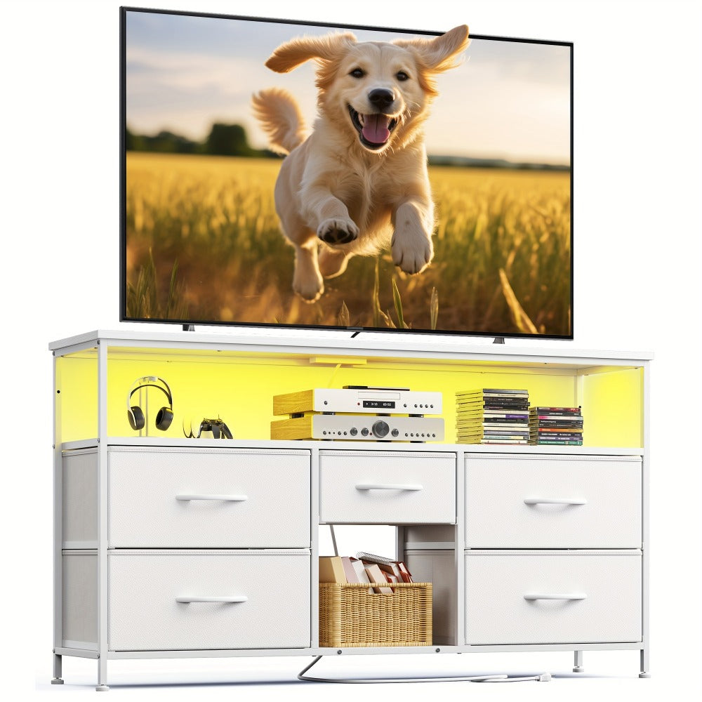Fabric TV Stand with Charging Station, Living Room TV Console detail image - detail view 6