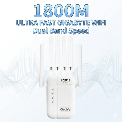 WiFi Range Extender Ourlife 1800Mbps WiFi 6 Dual-Band with Six Antennas, WPS Control and Ethernet Port