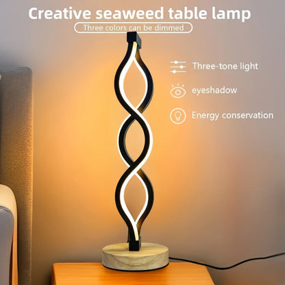 Table Lamp with Spiral LED Wave, Three Color Temperatures, USB Power and One, Two or Wood-Base Options