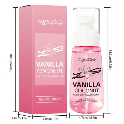 100 ml Coconut Vanilla Hair and Body Fragrance Mist with Vitamin E, Argan Oil and Glycerin