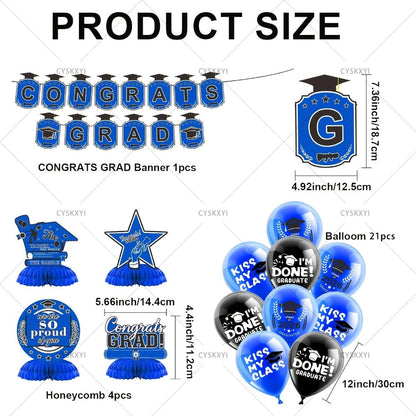 Party Decorations Class of 2026 Graduation Set with Backdrop, Banner, Swirls and Table Pieces in Five Colors