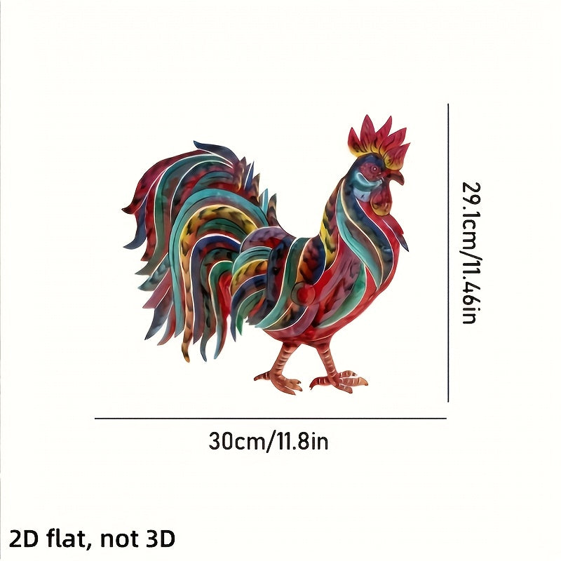 Colorful Flat Metal Rooster Wall Decoration, 11.8 by 11.46 Inches, with Layered Farmhouse Cutout Design