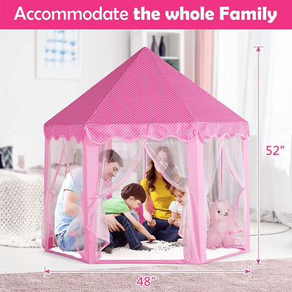 Pink Hexagonal Princess Play Tent with Sheer Mesh Door, Flower Print, 48-Inch Base and 52-Inch Height