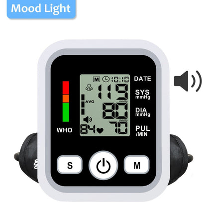 Blood Pressure Monitor by MOOD LIGHT, Upper-Arm LCD Device with Voice, Dual-User Memory and Adjustable Cuff