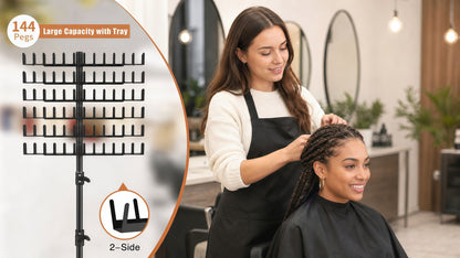 144-Peg Adjustable Two-Sided Braiding Hair Rack with Tray in Pink, Black or White Finish Options