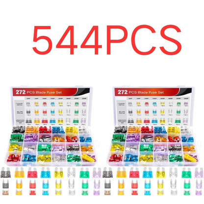 Car Fuse Assortment Kit 372/544pcs - Standard Blade, Mini, LP Mini & Micro2 Automotive Fuses with Puller, 2A-35A for Auto, RV, Truck & Boat