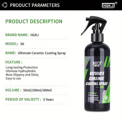 Car Ceramic Coating Spray by HGKJ with 100ml and 300ml Bottle Options for Exterior Paint Application