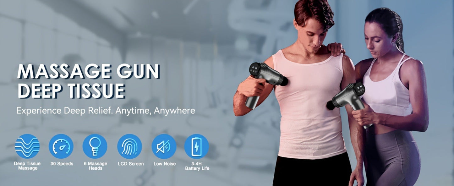 GVBER Handheld Massage Gun in Black with Six Interchangeable Heads, Rear Display and USB-C Charging Port