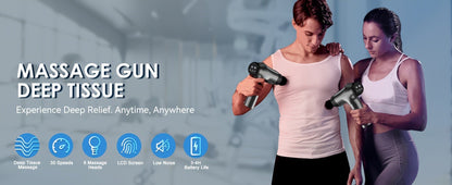 GVBER Handheld Massage Gun in Black with Six Interchangeable Heads, Rear Display and USB-C Charging Port