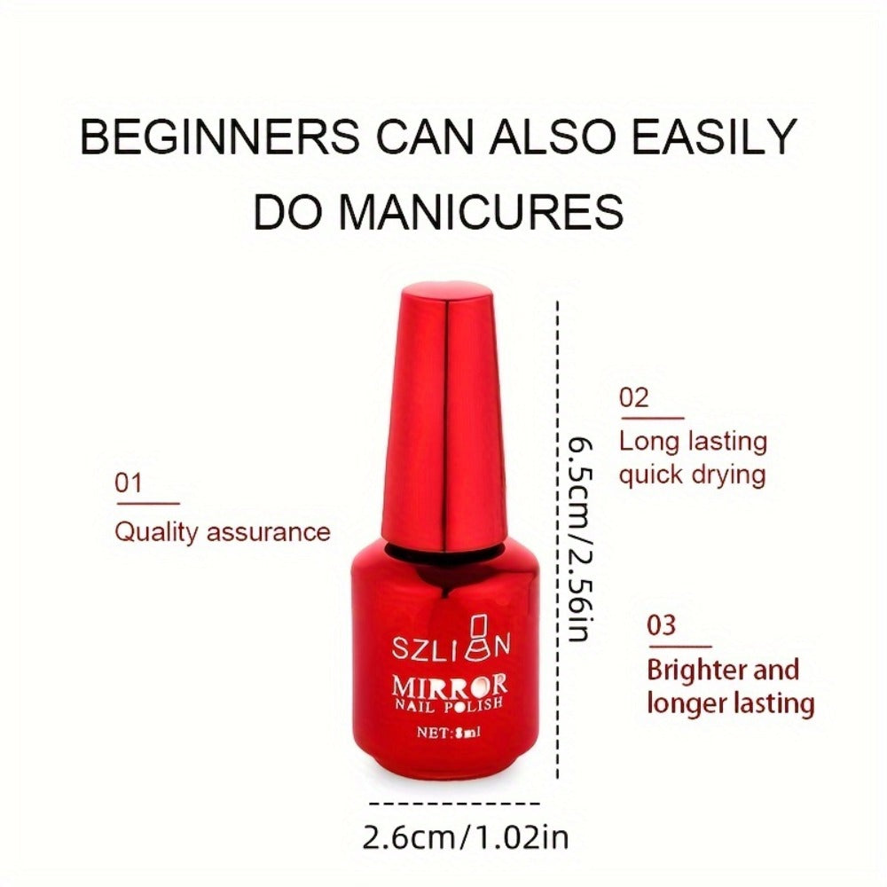 Gel Nail Polish Liner Set with 12 Mirror Chrome Colors and Built-In Thin Art Brushes for Detailed Nail Art